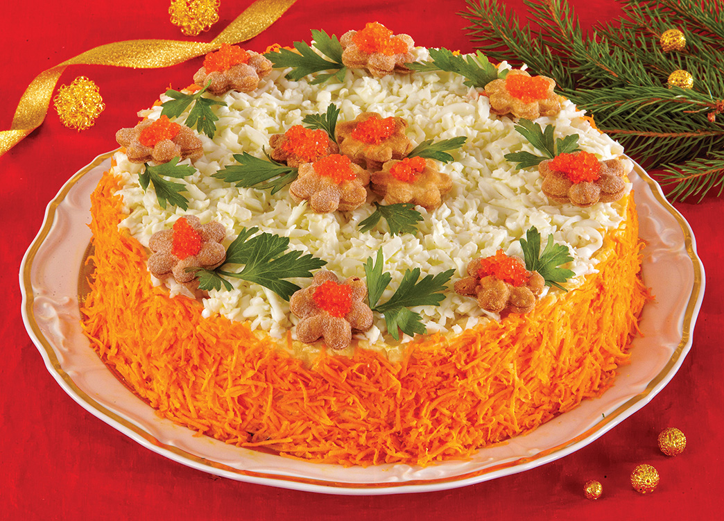 Russian salad with caviar